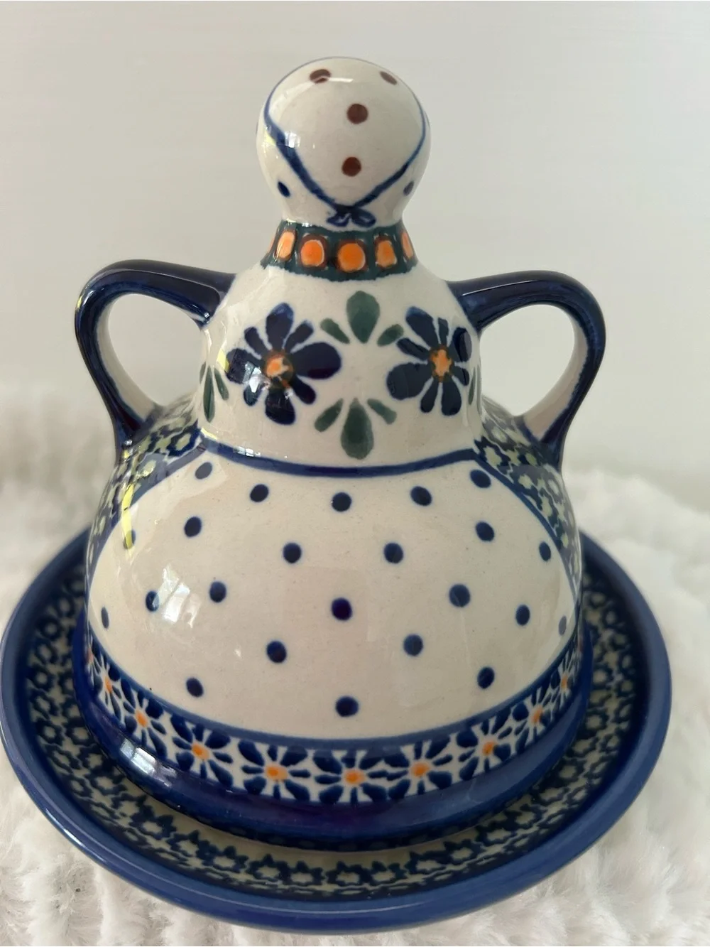 Polish Ceramic Small Cheese/Butter Lady Hand Painted